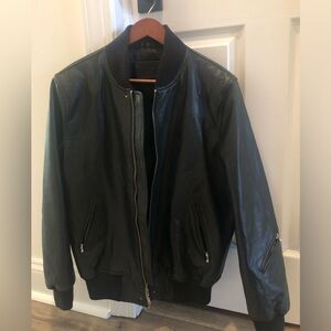 Men’s Leather Bomber Jacket in black